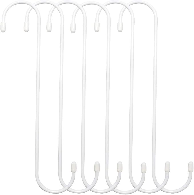 6 Pack 10 inch White Steel Heavy-Duty S Hooks by ESFUN