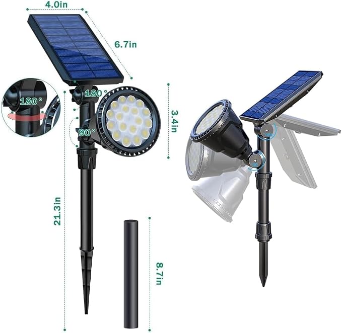 Solar Spot Lights Outdoor, Waterproof Solar Landscape Spotlights 18 LED 2-in-1 - Image 9