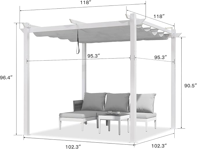 PURPLE LEAF 10' x 10' Outdoor Aluminum Pergola White Heavy-Duty Retractable - Image 5