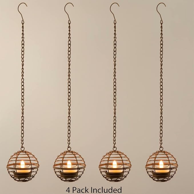 Solar Hanging Lanterns Outdoor Waterproof, Rust Iron Ball Candle Holder - Image 7