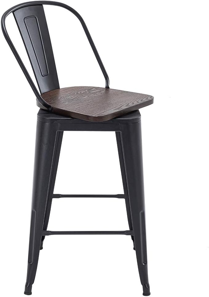 Alunaune 26" Swivel Metal Bar Stools Set of 4 High Back Counter Height - Image 8