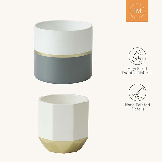 LA Jolie Muse White Ceramic Flower Pot Garden Planters 6.7 Inch Pack 2 Indoor - Image 6