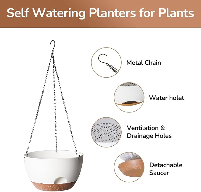 Hanging Planter for Indoor Plants, 10 Inch Self-Watering Hanging Planters - Image 4