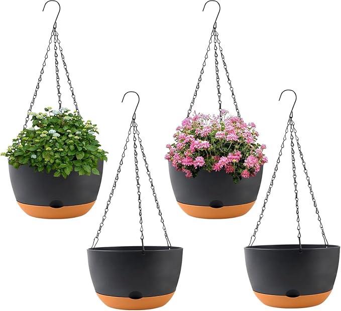 4 Pack Plastic Hanging pots for Plants Indoor, 8 Inch Plant Pot Indoor Outdoor by KPUVX