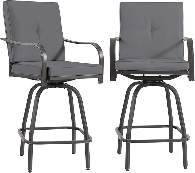 Outdoor Swivel Bar Stools Set of 2, Bar Height Patio Chairs - Image 9