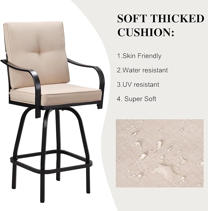 Patio Swivel Bar Stools, Outdoor Bar Height Swivel Chairs Set of 4 - Image 5