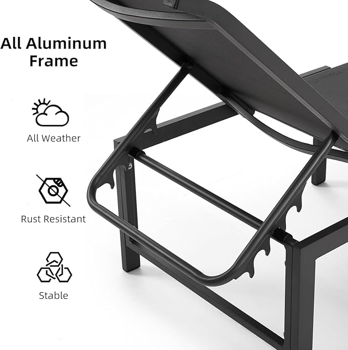 Outdoor Pool Lounge Chairs, Patio Aluminum Chaise Lounge, Five-Position - Image 5