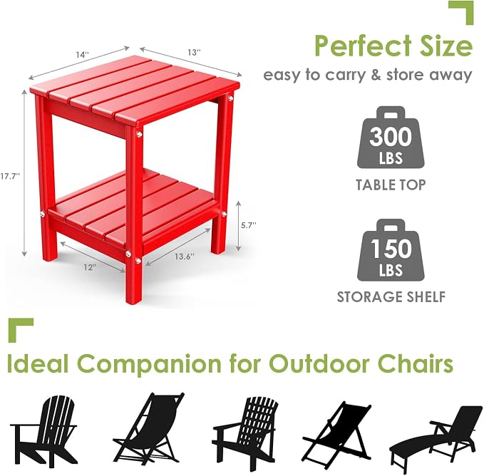 GREENVINES Adirondack-Outdoor-Side-Table | Set of 4 | 14 x 13 Inches | HDPE - Image 3