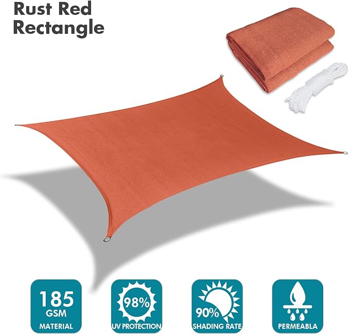 KANAGAWA 10'X13' Rust Red Custom Size Sun Shade Sail Rectangle UV Block Canopy - Image 2