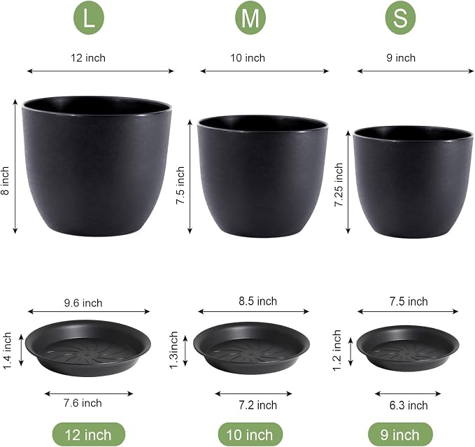 12/10/9 inch Big Flower Pots, 3 Pack Modern Decorative Plastic Planters - Image 3
