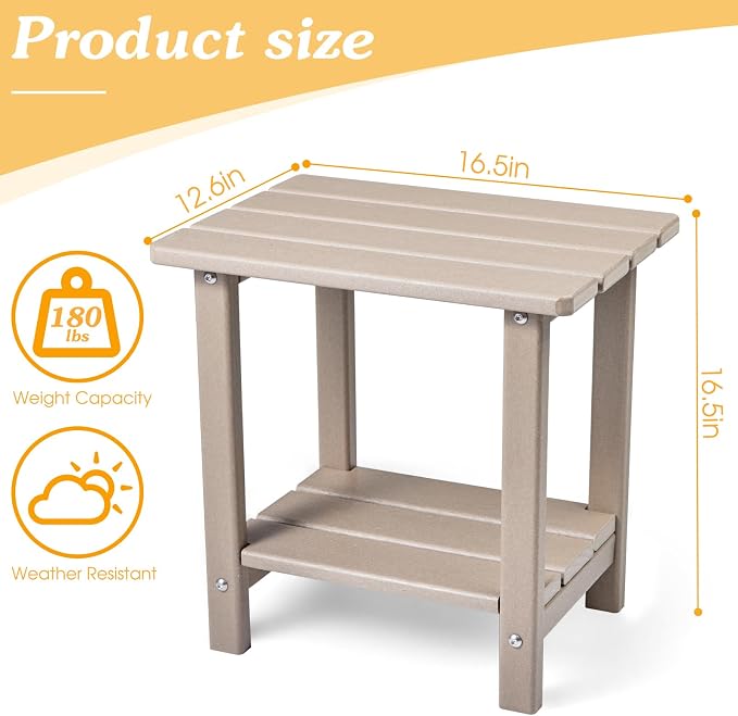 Adirondack Outdoor Side Table, 2-Tier Sturdy Patio End Table Weather Resistant - Image 3