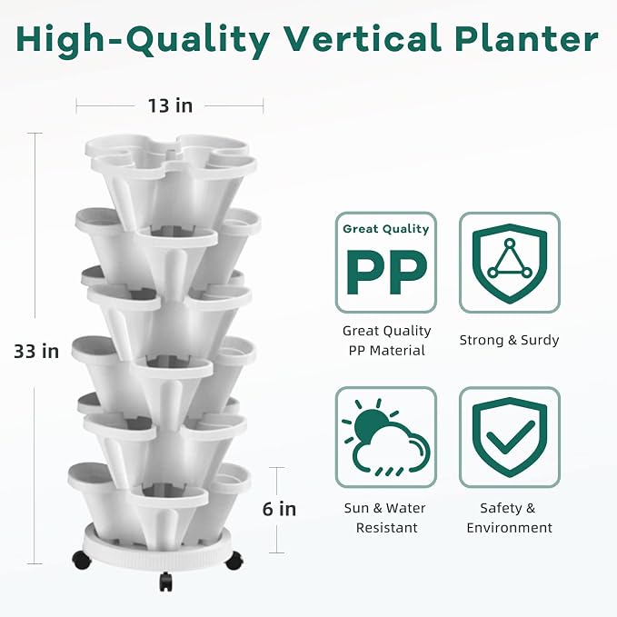 Strawberry Vertical Planters, 6 Tiered Stacking Tower Garden, Stackable Herb - Image 5