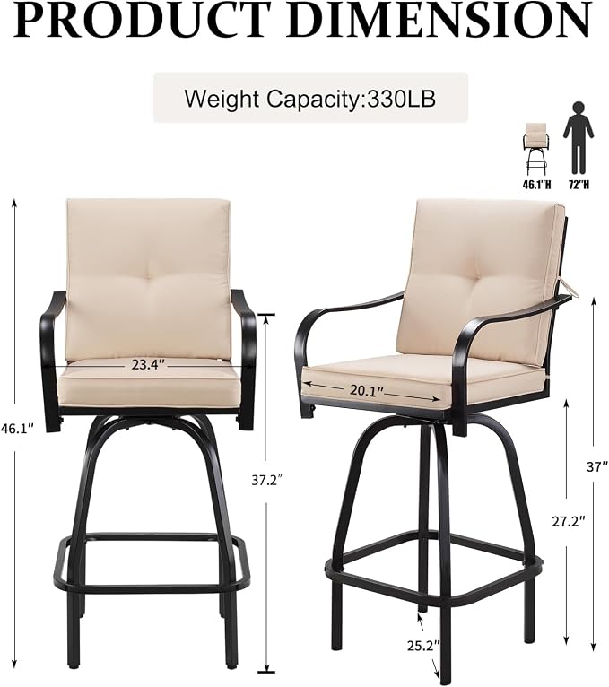 Patio Swivel Bar Stools, Outdoor Bar Height Swivel Chairs Set of 6 - Image 3