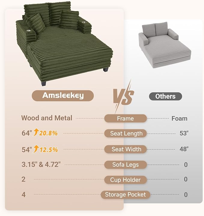 64" Chaise Lounge Chair Indoor, Oversized Sleeper Chair - Image 3