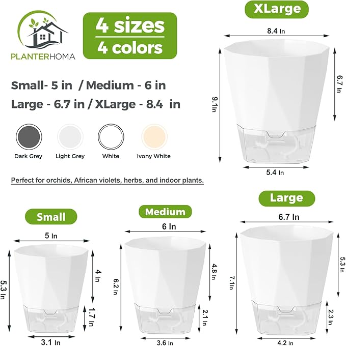 6 Pack Self Watering Plant Pots 6 Inches Self-Watering Planters - Image 4