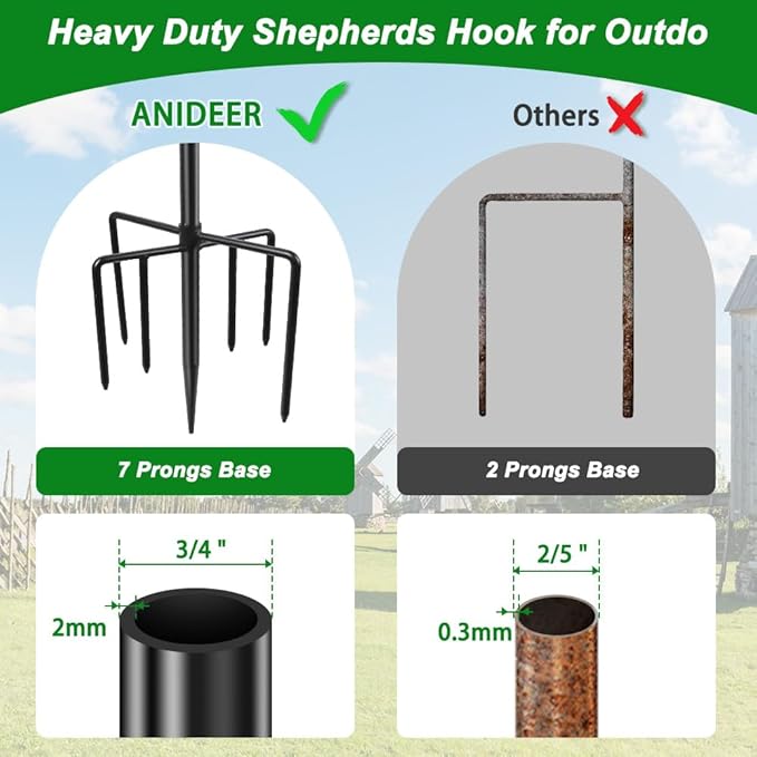 96" Shepherds Hooks for Outdoor, Heavy Duty Garden Bird Feeder Pole Hanging - Image 3