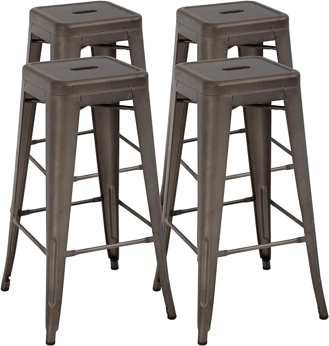 FDW Metal Bar Stools Set of 4 Counter Height Bar Stools 24 Inches Industrial by FDW