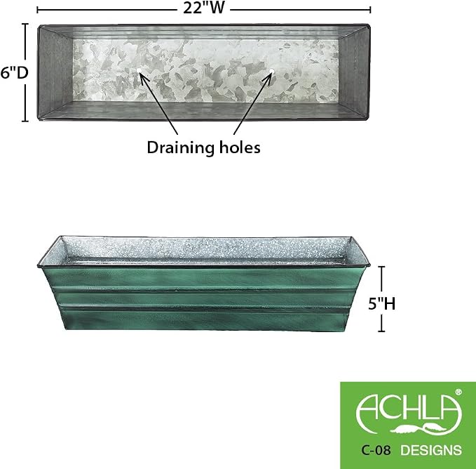 Achla Designs Galvanized Window Flower Box Planter-Green-Small - Image 2