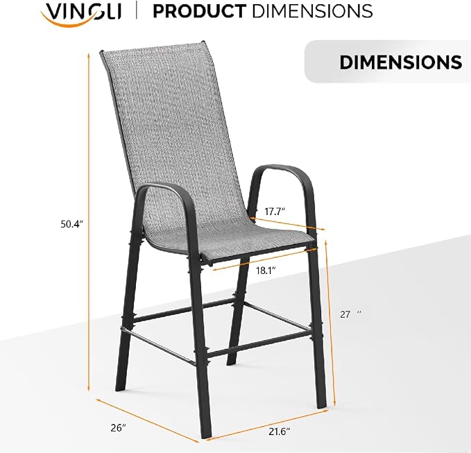 VINGLI Outdoor Bar Chairs Set of 8 – Stackable Outdoor Bar Stools - Image 3