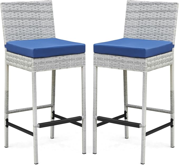 ECOTOUGE Outdoor Bar Stools Set of 2, Wicker Woven Patio Stools & Patio Bar by ECOTOUGE
