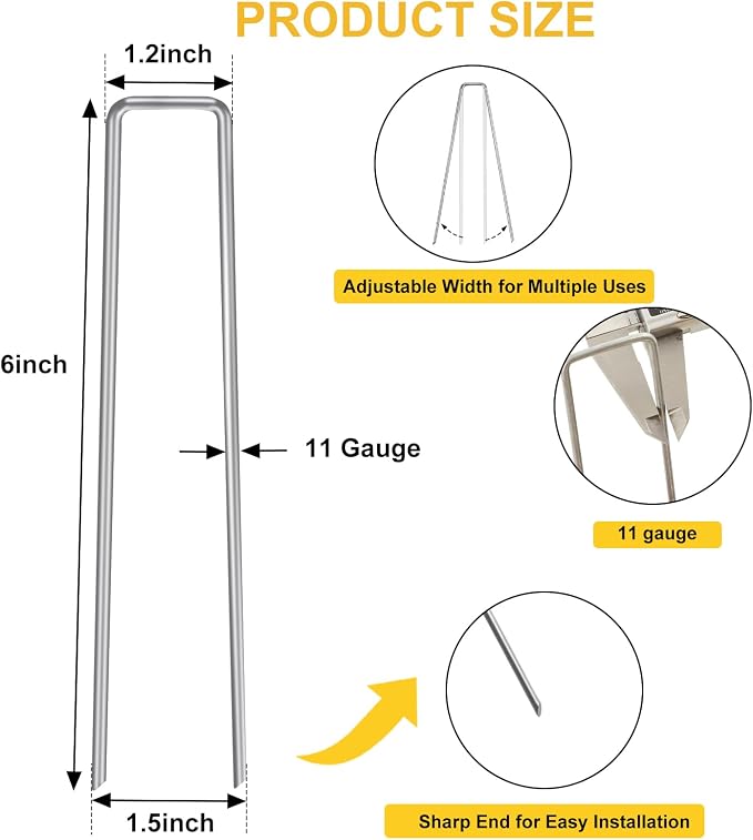 HongWay 100 Pack 6 Inch Landscape Staples, Galvanized Garden Stakes 11 Gauge - Image 2