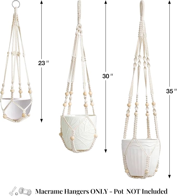 3 Pack Macrame Plant Hanger Indoor 3 Different Sizes Hanging Planter Basket - Image 3