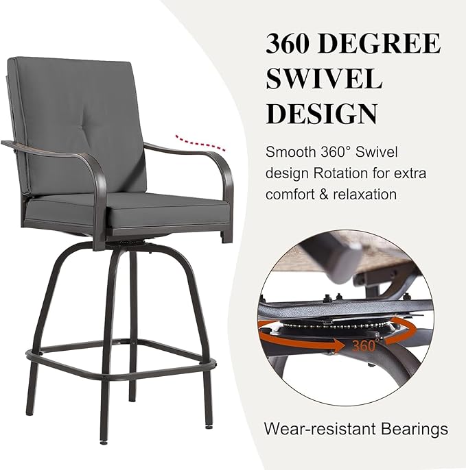Patio Swivel Bar Stools, Outdoor Bar Height Swivel Chairs Set of 2 - Image 4