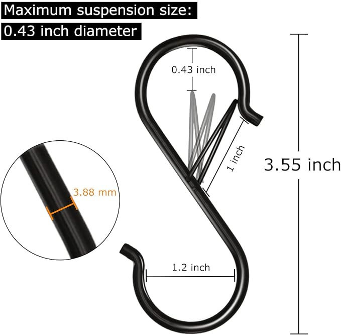 8 Pack S Hooks for Hanging, 3.5 inch Heavy Duty Metal S Hooks - Image 2