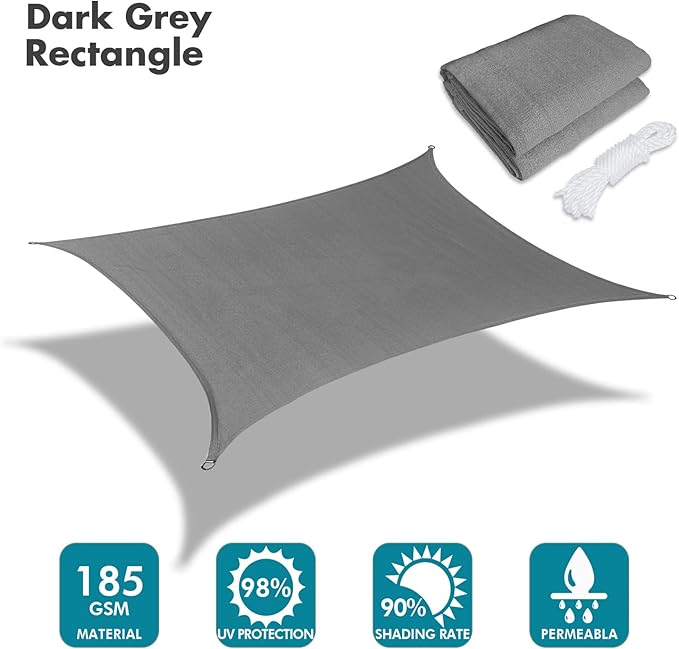 KANAGAWA 22'X24' Dark Gray Custom Size Sun Shade Sail Rectangle UV Block Canopy - Image 2