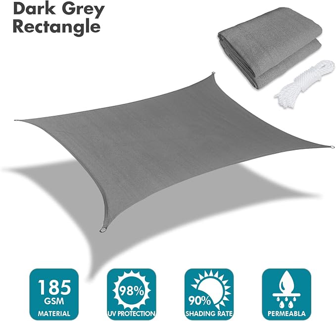 KANAGAWA 10'X13' Dark Gray Custom Size Sun Shade Sail Rectangle UV Block Canopy - Image 2