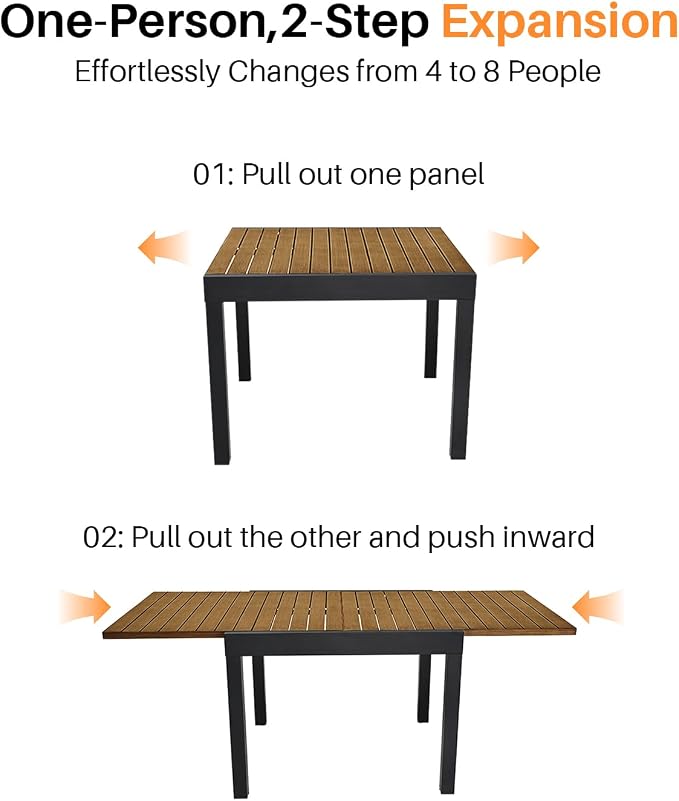 Expandable Patio Dining Table, Never-Rust Aluminum Extendable Outdoor Dining - Image 5