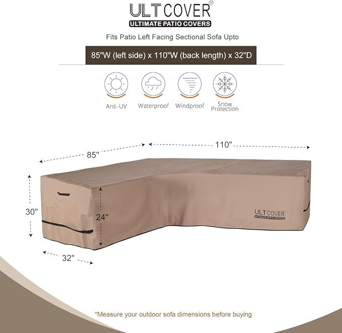 ULTCOVER Patio L-Shaped Left Facing Sofa Cover Waterproof - Image 2