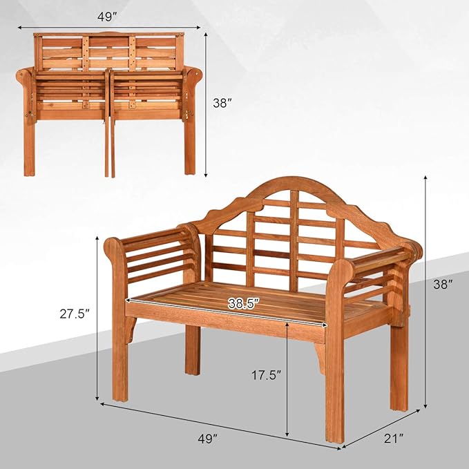 Tangkula Folding Outdoor Eucalyptus Wood Bench, 49” Large Foldable Solid Wood - Image 3