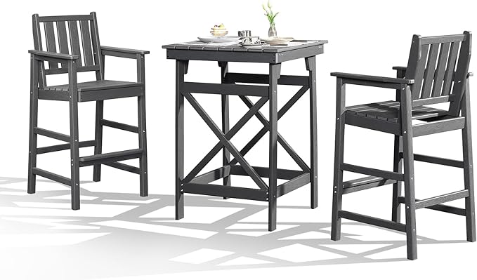 3-Piece Adirondack Chairs and Table Set, HDPE Patio Bar Sets, All Weather by SeeHill