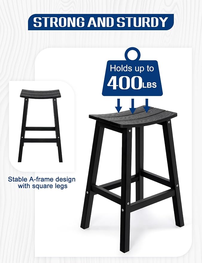 Weatherproof Bar Stools Set of 2, Saddle Seat, Bar Height Stools - Image 5