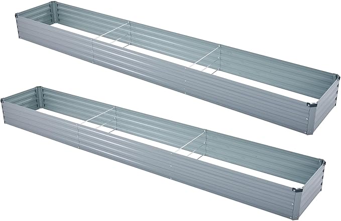 2 Pack 12x2x1FT Galvanized Raised Garden Bed Kit, Outdoor Metal Planter Box by Meberam