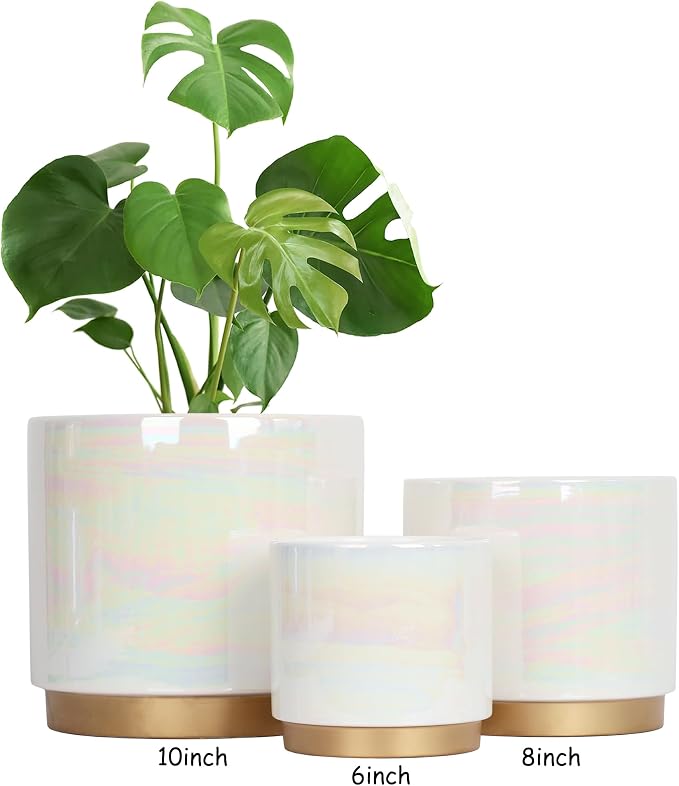 Gepege White Indoor Plant Pots for Plants, Ceramic Planter - Image 5