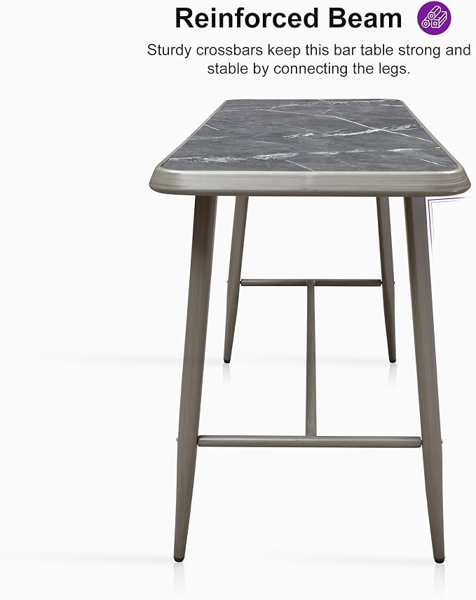 PURPLE LEAF Rectangular Patio Bar High Table Aluminum Stool Dining Table - Image 5