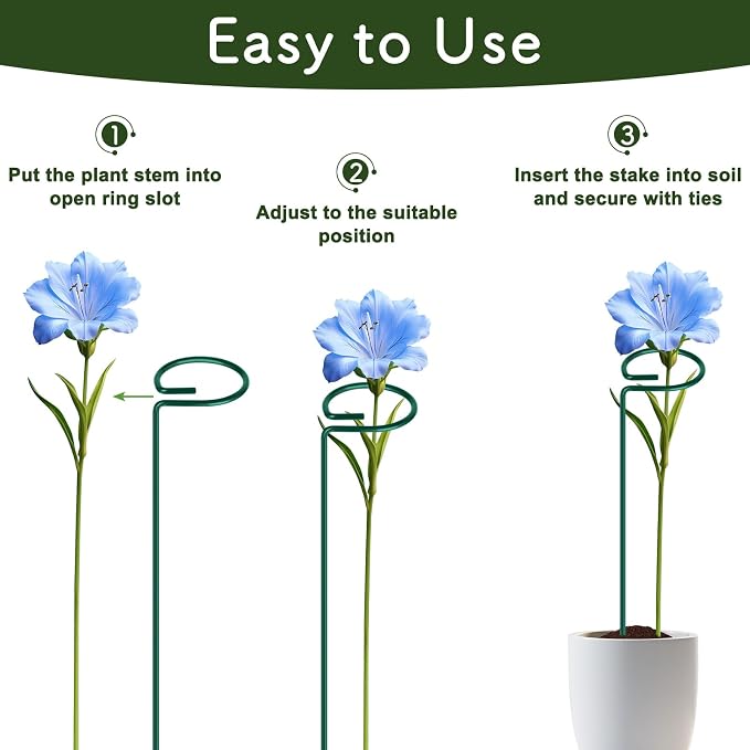FEED GARDEN 16 Inch 20 Pack Plant Support Stakes, Metal Garden Flower Stakes - Image 6