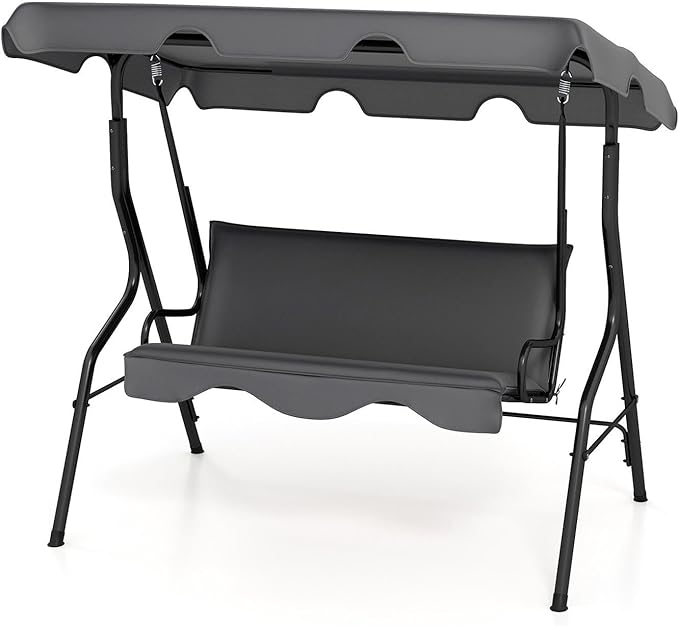 Porch Swing Outdoor, 3 Person Patio Swing w/Removable Cushion, Stand & by DREAMADE