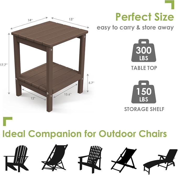 GREENVINES Adirondack-Outdoor-Side-Table | Set of 2 | Wood Grain | 14 x 13 - Image 3