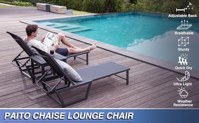 Lounge Chair Outdoor, No Assembly Required Pool Lounge Chairs, 5-Position - Image 5