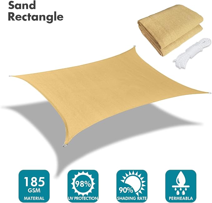 KANAGAWA 20'X22' Sand Custom Size Sun Shade Sail Rectangle UV Block Canopy Cover - Image 2