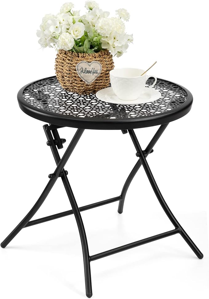TeoKJ Folding Small Outdoor Side Tables, Anti Rust Small Patio Table Round by TeoKJ