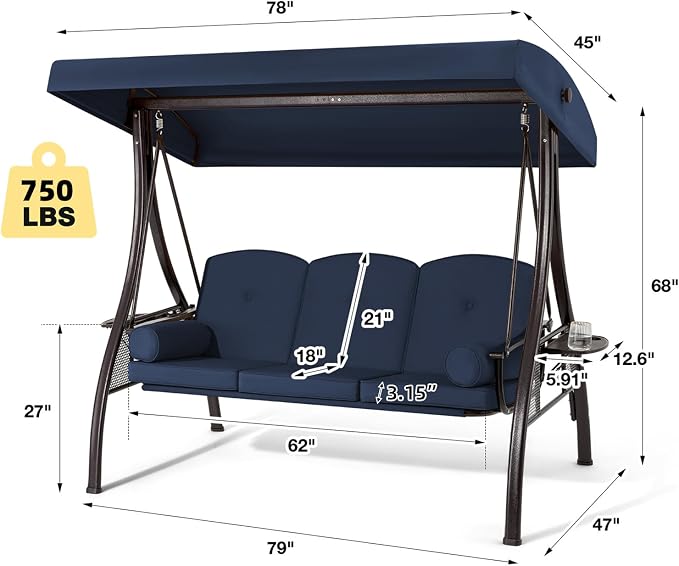 HOMREST 3 Person Outdoor Porch Swing - Image 7