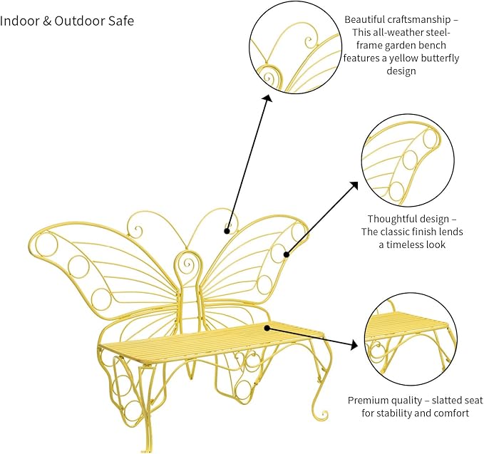 Plow & Hearth Weatherproof Butterfly Outdoor Bench | Holds Up to 300 lbs | - Image 6