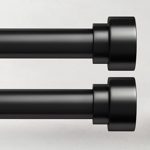 2 Pack Curtain Rods for Windows 72 to 144, 1 Inch Adjustable Black Heavy Duty by TimeForest