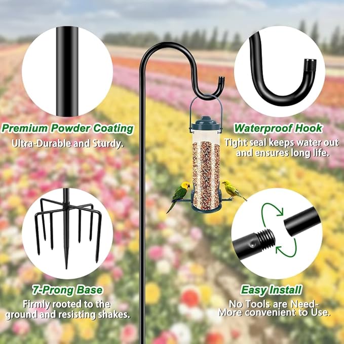 60" Shephards Hook for Outdoor, Heavy Duty Bird Feeder Pole - Image 2