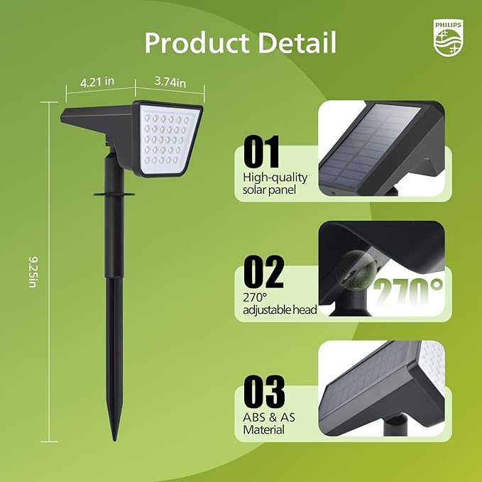 Philips 2 Packs Solar Spot Lights Outdoor Waterproof, 28 LED 7500K Solar - Image 3