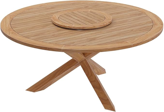 Modway Wellspring Outdoor Patio Round Teak Wood 63" Dining Table in Natural - Image 3